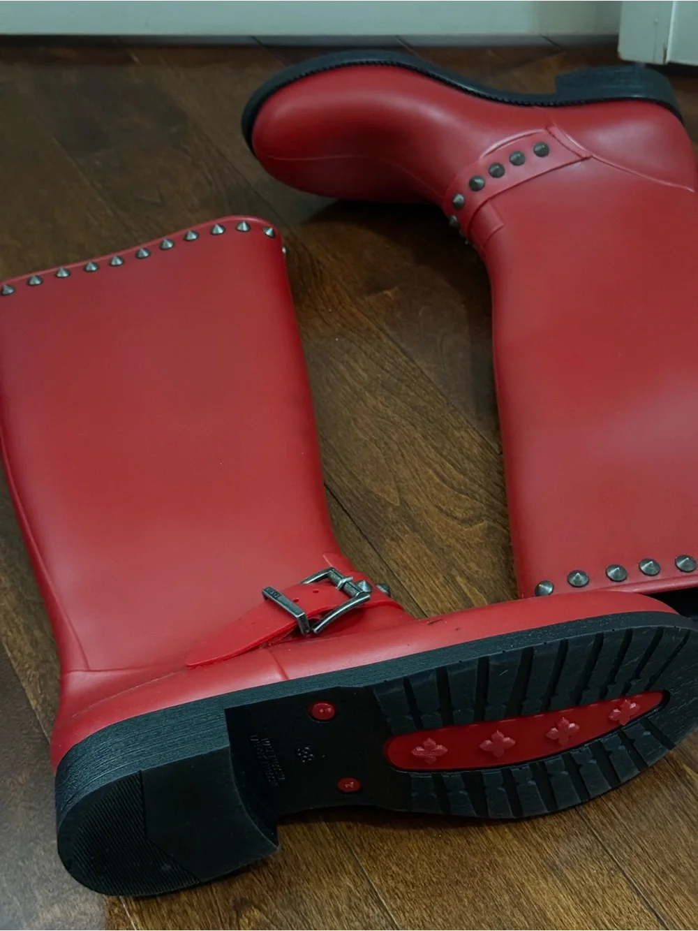 ❌S O L D❌Red Studded Tall Rain Boots - Women's